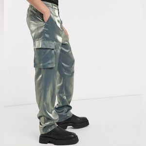 ASOS EDITION wide leg cargo pants in iridescent fabric Mens 36/32